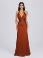 Sheath V-neck Pleated Floor-Length Silk Like Satin Bridesmaid Dress