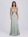 Sheath V-neck Pleated Floor-Length Silk Like Satin Bridesmaid Dress