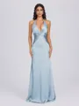Sheath V-neck Pleated Floor-Length Silk Like Satin Bridesmaid Dress