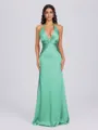 Sheath V-neck Pleated Floor-Length Silk Like Satin Bridesmaid Dress