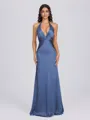 Sheath V-neck Pleated Floor-Length Silk Like Satin Bridesmaid Dress