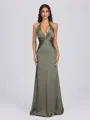 Sheath V-neck Pleated Floor-Length Silk Like Satin Bridesmaid Dress