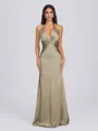 Sheath V-neck Pleated Floor-Length Silk Like Satin Bridesmaid Dress