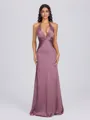 Sheath V-neck Pleated Floor-Length Silk Like Satin Bridesmaid Dress