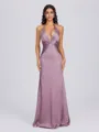 Sheath V-neck Pleated Floor-Length Silk Like Satin Bridesmaid Dress