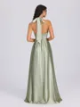 A-line Halter Bow Floor-Length Silk Like Satin Bridesmaid Dress