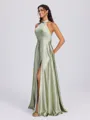 A-line Halter Bow Floor-Length Silk Like Satin Bridesmaid Dress