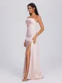 Sheath One-Shoulder Pleated Floor-Length Silk Like Satin Bridesmaid Dress