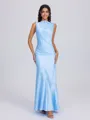 Sheath Scoop Pleated Floor-Length Charmeuse Bridesmaid Dress
