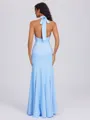 Sheath Halter Pleated Floor-Length Charmeuse Bridesmaid Dress