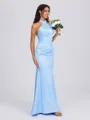 Sheath Halter Pleated Floor-Length Charmeuse Bridesmaid Dress