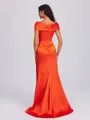 Sheath Scoop Pleated Sweep Train Silk Like Satin Bridesmaid Dress