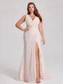 Sheath Cowl Pleated Floor-Length Chiffon Corset Plus Size Bridesmaid Dress
