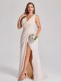 Sheath Cowl Pleated Floor-Length Chiffon Corset Plus Size Bridesmaid Dress