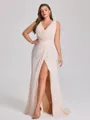 Sheath Cowl Pleated Floor-Length Chiffon Corset Plus Size Bridesmaid Dress