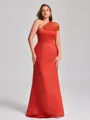 Sheath One-Shoulder Pleated Floor-Length Satin Plus Size Bridesmaid Dress