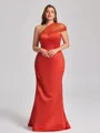 Sheath One-Shoulder Pleated Floor-Length Satin Plus Size Bridesmaid Dress