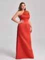Sheath One-Shoulder Pleated Floor-Length Satin Plus Size Bridesmaid Dress