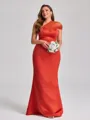 Sheath One-Shoulder Pleated Floor-Length Satin Plus Size Bridesmaid Dress
