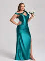 Sheath Pleated Floor-Length Plus Size Bridesmaid Dress