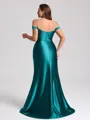 Sheath Off-the-Shoulder Pleated Floor-Length Plus Size Bridesmaid Dress