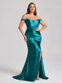 Sheath Off-the-Shoulder Pleated Floor-Length Plus Size Bridesmaid Dress