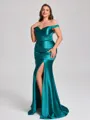 Sheath Off-the-Shoulder Pleated Floor-Length Plus Size Bridesmaid Dress