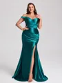 Sheath Off-the-Shoulder Pleated Floor-Length Plus Size Bridesmaid Dress
