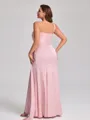 Sheath One-Shoulder Pleated Floor-Length NS Elastic Woven Satin Corset Plus Size Bridesmaid Dress