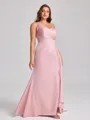 Sheath One-Shoulder Pleated Floor-Length NS Elastic Woven Satin Corset Plus Size Bridesmaid Dress