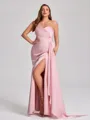 Sheath One-Shoulder Pleated Floor-Length NS Elastic Woven Satin Corset Plus Size Bridesmaid Dress