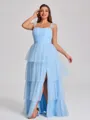 A-line Straps Cascading Ruffles Floor-Length Tulle Corset Plus Size Bridesmaid Dress