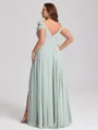 A-line Cold Shoulder Pleated Floor-Length Chiffon Corset Plus Size Bridesmaid Dress