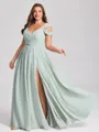 A-line Cold Shoulder Pleated Floor-Length Chiffon Corset Plus Size Bridesmaid Dress