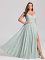 A-line Cold Shoulder Pleated Floor-Length Chiffon Corset Plus Size Bridesmaid Dress