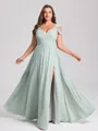 A-line Cold Shoulder Pleated Floor-Length Chiffon Corset Plus Size Bridesmaid Dress