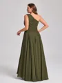 A-line One-Shoulder Pleated Asymmetrical Chiffon Corset Plus Size Bridesmaid Dress