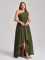 A-line One-Shoulder Pleated Asymmetrical Chiffon Corset Plus Size Bridesmaid Dress