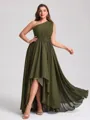 A-line One-Shoulder Pleated Asymmetrical Chiffon Corset Plus Size Bridesmaid Dress