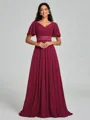A-Line/Princess V-neck Sweep/Brush Train Short Sleeves Chiffon Bridesmaid Dress