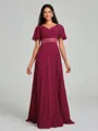 A-Line/Princess V-neck Sweep/Brush Train Short Sleeves Chiffon Bridesmaid Dress