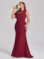 Sheath Scoop Sweep Train Stretch Crepe Plus Size Bridesmaid Dress