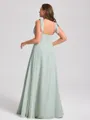 A-line Straps Bow Floor-Length Chiffon Corset Plus Size Bridesmaid Dress