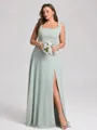 A-line Straps Bow Floor-Length Chiffon Corset Plus Size Bridesmaid Dress