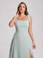 A-line Straps Bow Floor-Length Chiffon Corset Plus Size Bridesmaid Dress