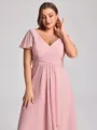 A-line V-neck Short Sleeves Pleated Floor-Length Chiffon Corset Plus Size Bridesmaid Dress