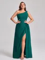 A-line One-Shoulder Pleated Floor-Length Chiffon Corset Plus Size Bridesmaid Dress