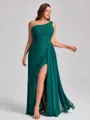 A-line One-Shoulder Pleated Floor-Length Chiffon Corset Plus Size Bridesmaid Dress