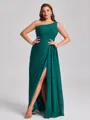 A-line One-Shoulder Pleated Floor-Length Chiffon Corset Plus Size Bridesmaid Dress