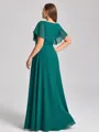 A-line V-neck Short Sleeves Pleated Floor-Length Chiffon Corset Plus Size Bridesmaid Dress